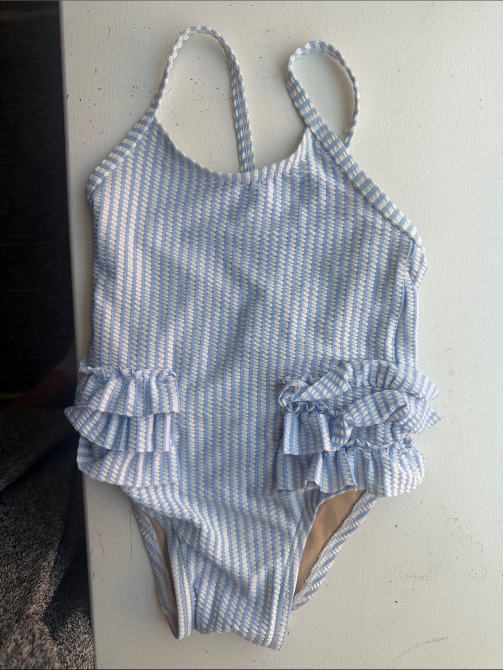Old Navy Girls Blue & White Striped Ruffle One-Piece Swimsuit 18-24M